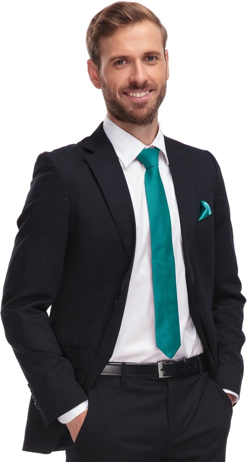 Trilece Ties for Men - Mens Solid Color Formal Necktie and Pocket Square Sets - Image 2